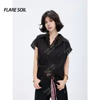 【FLARE SOIL】（现货）无袖翻领蕾丝镂空时尚短款百搭上衣两件T4332A