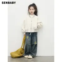 【现货】senbaby女童洋气外套25新款圆领拉链棒球服韩版夹克外套