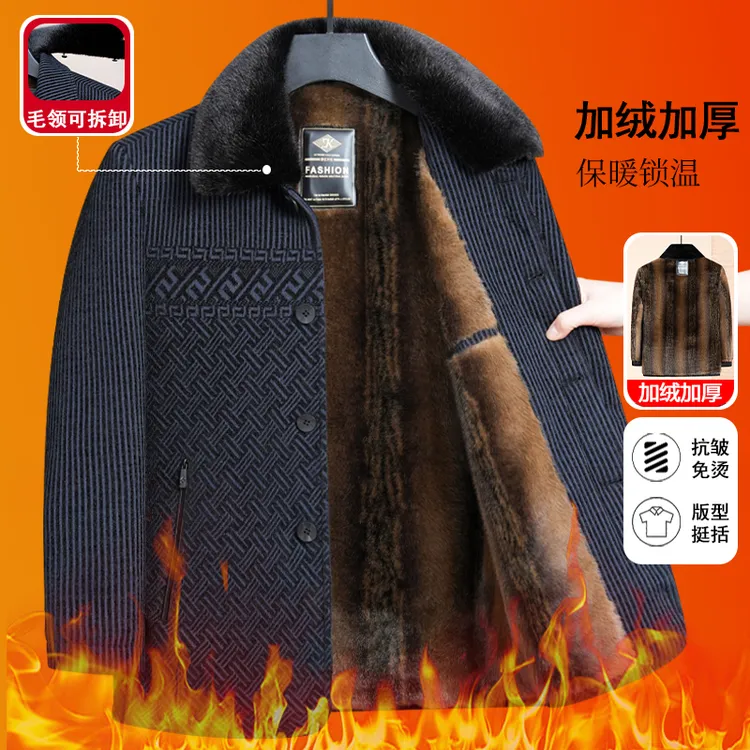 毛领可拆/袖子＋毛 爸爸冬加绒加厚款棉衣保暖休闲中老年男士外套7