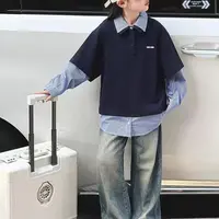 姐弟假两件衬衫长T029