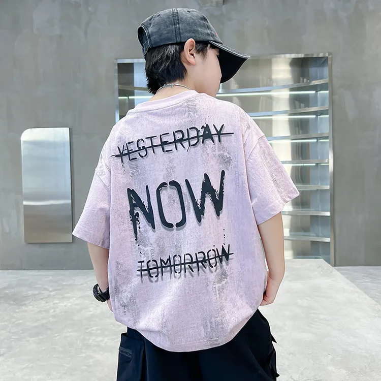 男童短袖夏季t恤薄款5-15岁中大童时髦帅气打底衫儿童上衣男孩潮T