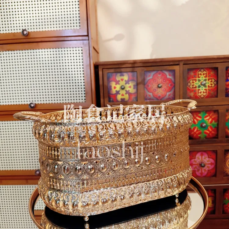 【陶食记专属】宫廷轻奢收纳篮子雕花镂空大尺寸收纳神器把手篮子