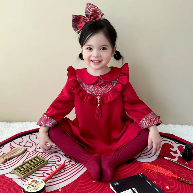 周岁礼服女宝宝秋冬新款抓周一岁生日宴中式拜年服唐装女童公主裙