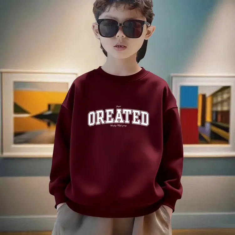 中大童装宽松休闲圆领套头加绒卫衣秋冬款男童一体绒加厚印花上衣