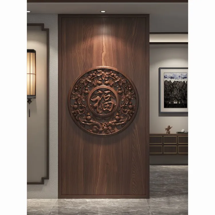 新中式屏风隔断客厅玄关进门遮挡装饰入户正对门实木福字聚福浮雕