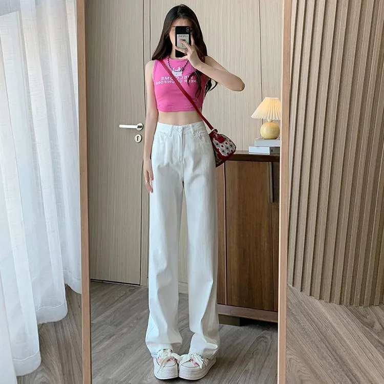 【新中式服装甄选】2025年白色阔腿爆款高质量爆款高腰垂感宽松阔