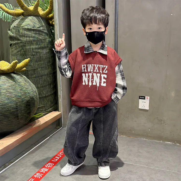 男童套装2025新款儿童洋气时髦马甲衬衫三件套男宝宝秋季衣服网红