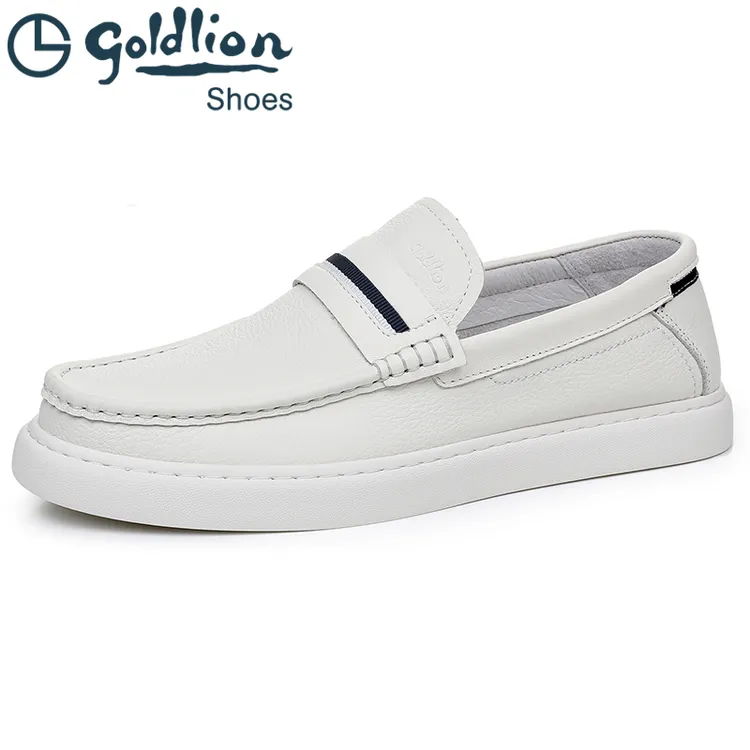 Goldlion/金利来男鞋休闲皮鞋板鞋白色男士一脚蹬平底乐福鞋夏季