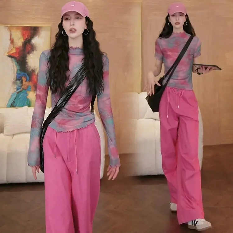 时尚多巴胺扎染洋气套装女2025春秋新款韩版减龄显瘦休闲两件套潮