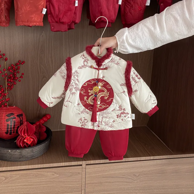 男童汉服套装冬装婴儿国风保暖加绒夹棉唐装男宝宝周岁礼服冬季