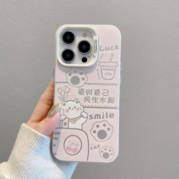 招财猫爱财爱己适用苹果16promax手机保护壳新款彩绘iPhone15pro
