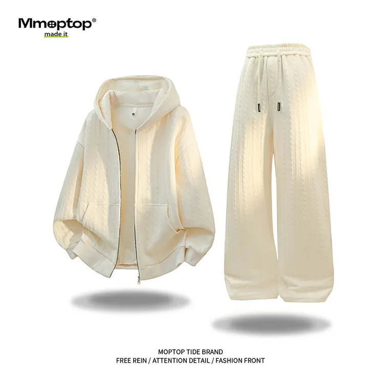 Mmoptop潮牌加绒休闲运动套装男士秋冬季新款潮流高级感保暖男装