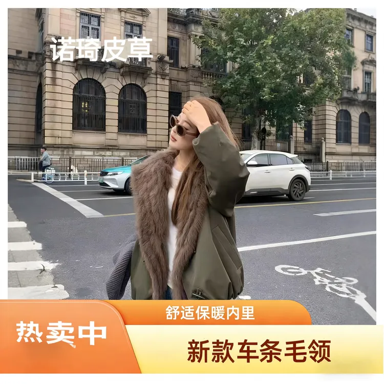 轻奢鹅绒狐狸车条毛领海军领可拆卸冬季加厚女派克服新款2025爆款