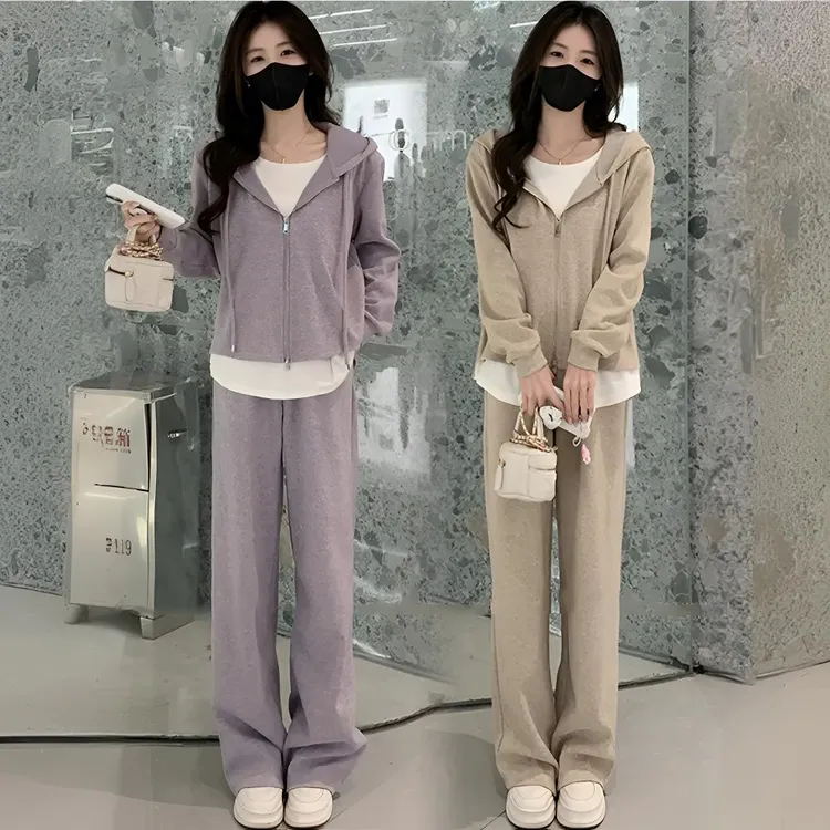 休闲运动套装女2025春季新款洋气减龄显瘦连帽卫衣阔腿裤两件套潮