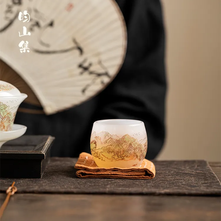 主人杯茶杯琉璃杯千里江山个人专用高档家用功夫茶具茶盏品茗杯