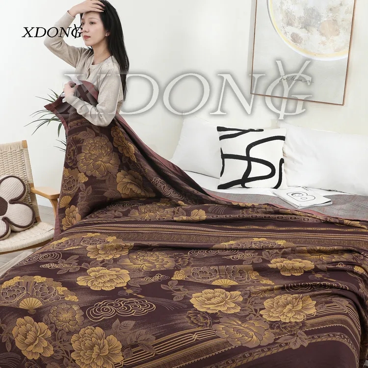 XDONGY（冬云家纺）顶奢230*250 加厚亲肤 花开扇舞紫 床盖毯