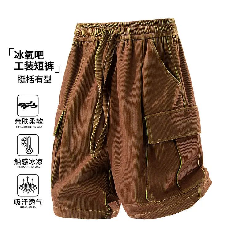 玛斯柏重磅做旧工装短裤男士夏季冰丝纹理感百搭潮牌休闲五分裤子