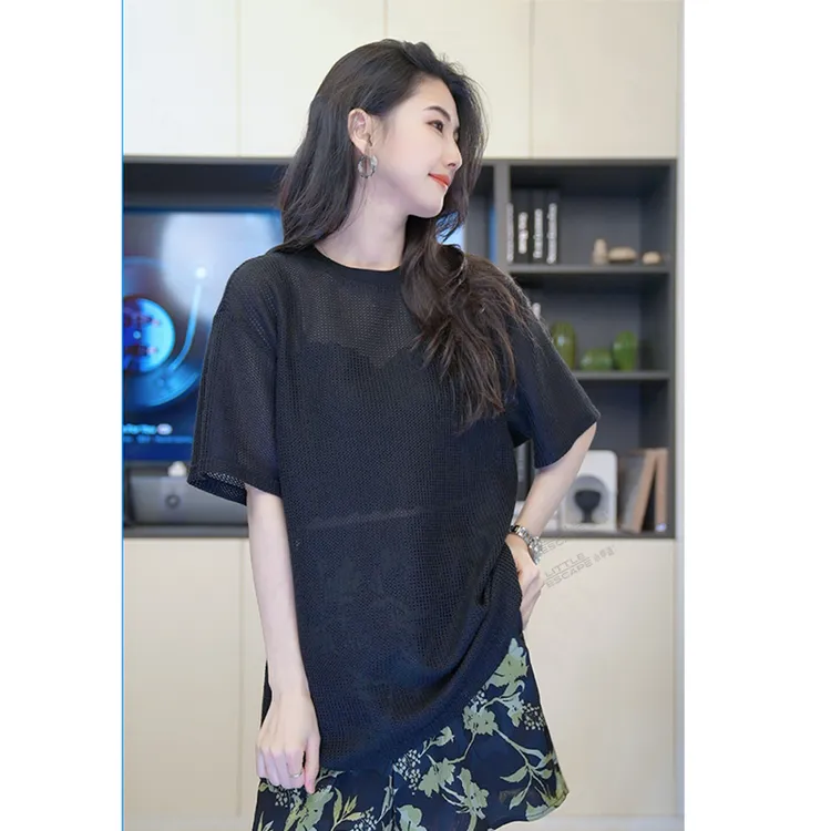 小乖逃X拾光休闲黑色白色T恤网格时尚潮流透气短袖夏季S25104