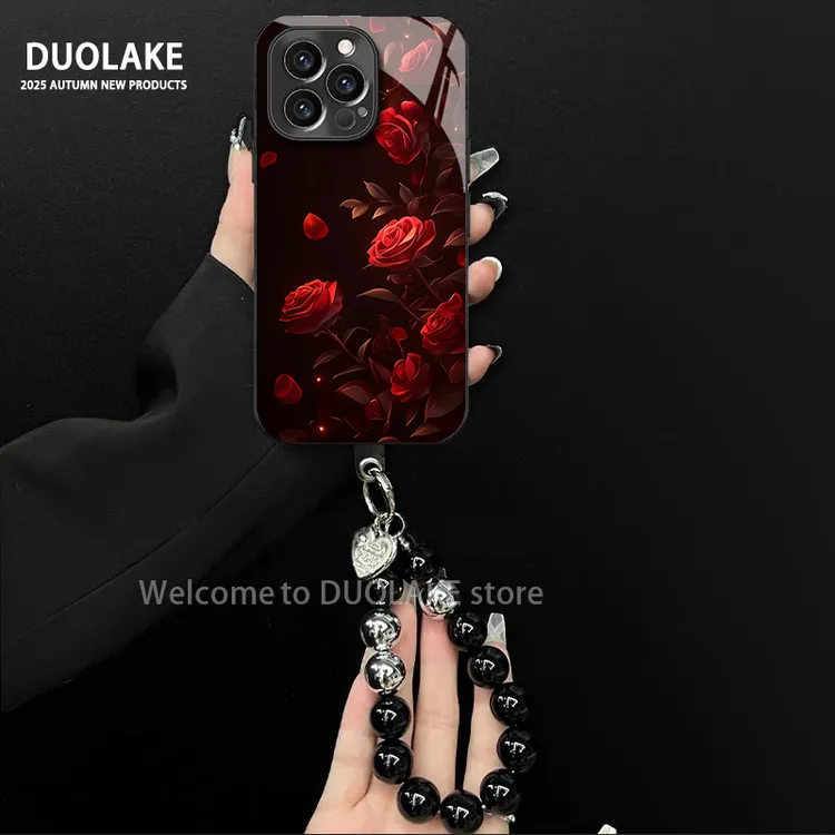 红玫瑰适用苹果vivo华为oppo小米iPhone17电镀玻璃防摔手机壳女款