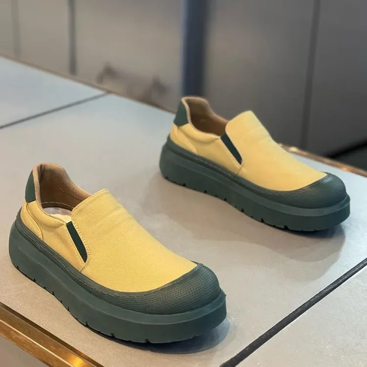 男鞋2025春夏新款时尚百搭厚底懒人一脚蹬布面增高透气舒适休闲鞋