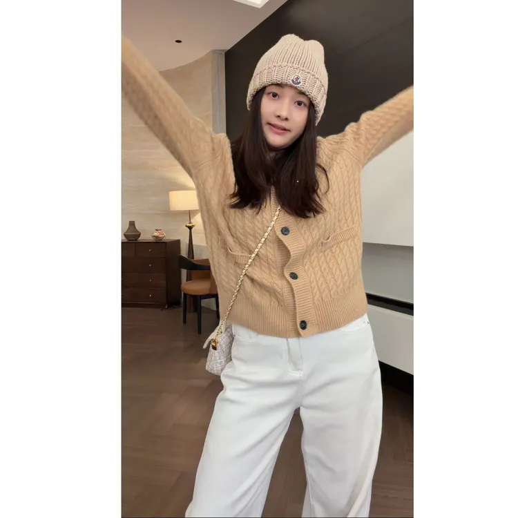 【流金老钱】翻领麻花针织开衫（无标） 55122