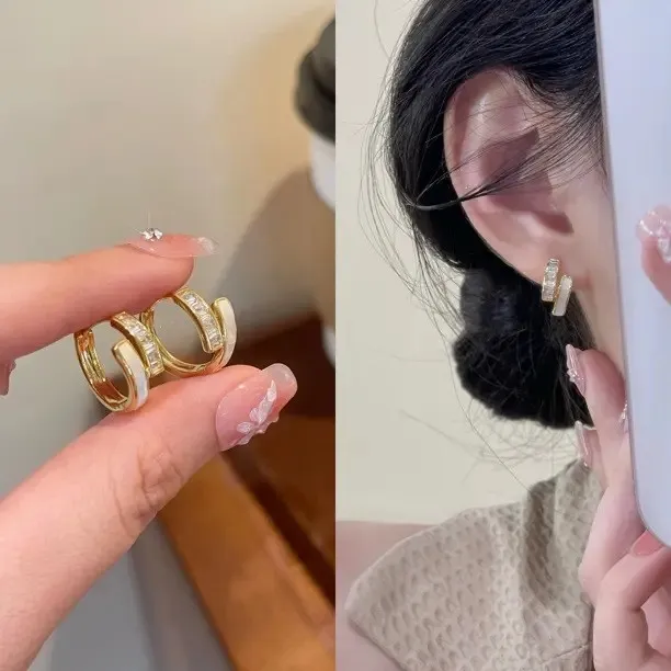 925银耳饰 925银针双层耳圈耳环轻奢甜美高级感气质耳钉新款耳