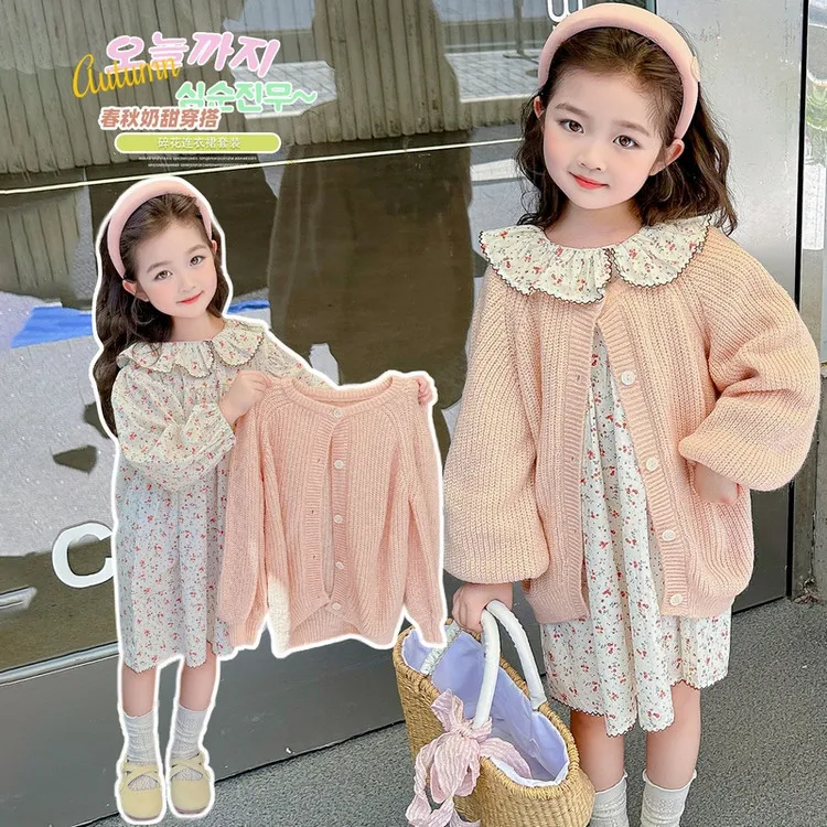 女童碎花连衣裙套装2025新款春季女孩韩版洋气时髦两件套女宝春装