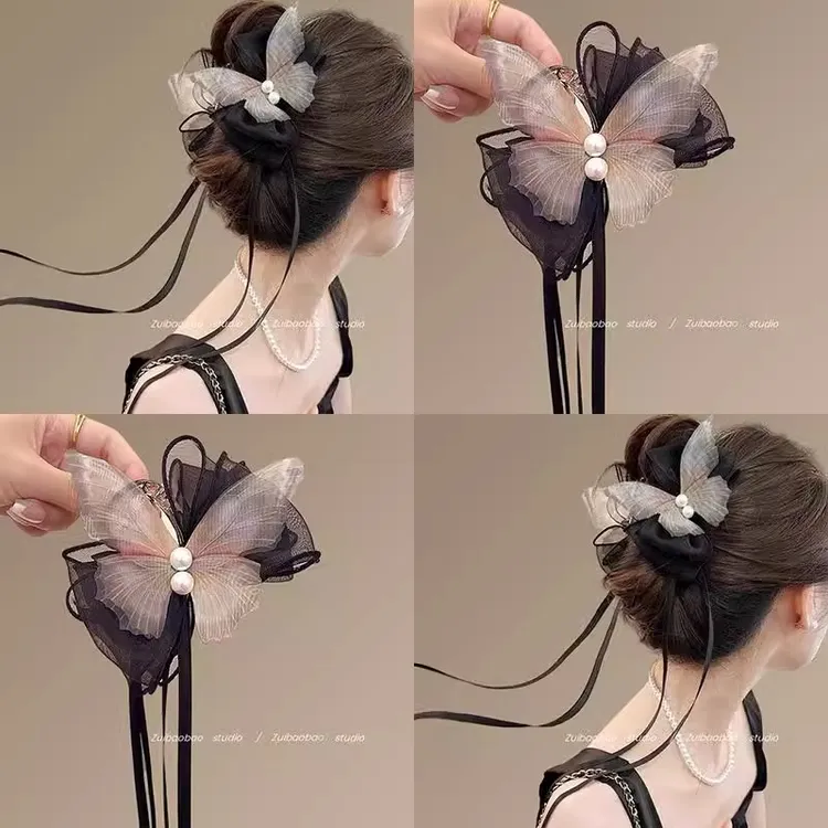 绮梦蝴蝶~新中式国风飘带抓夹女2025新款高级感发夹后脑勺鲨鱼夹