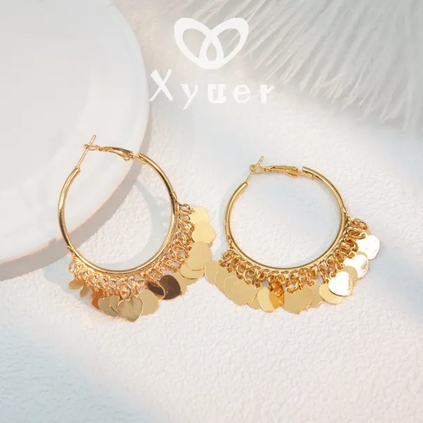 铜合金无非金属耳饰 铜合金耳饰 小众设计几何亮片百搭耳环