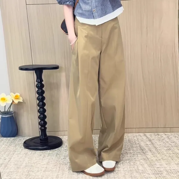 卡其色阔腿风琴裤女2025春秋季新款休闲裤子高腰显瘦拖地西装裤潮