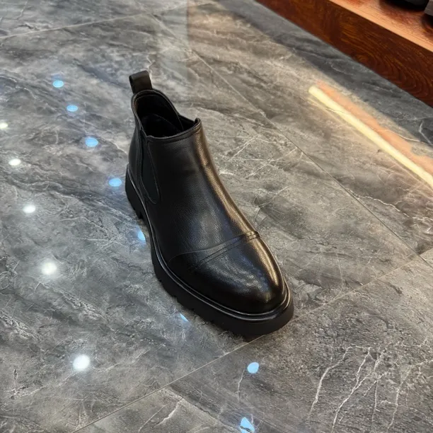 高帮时尚耐磨切尔西靴黑色学院风圆头潮流素面复古