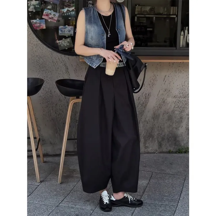 黑色高腰九分哈伦裤女秋季新款时尚宽松显瘦百搭梨形身材休闲裤商品图