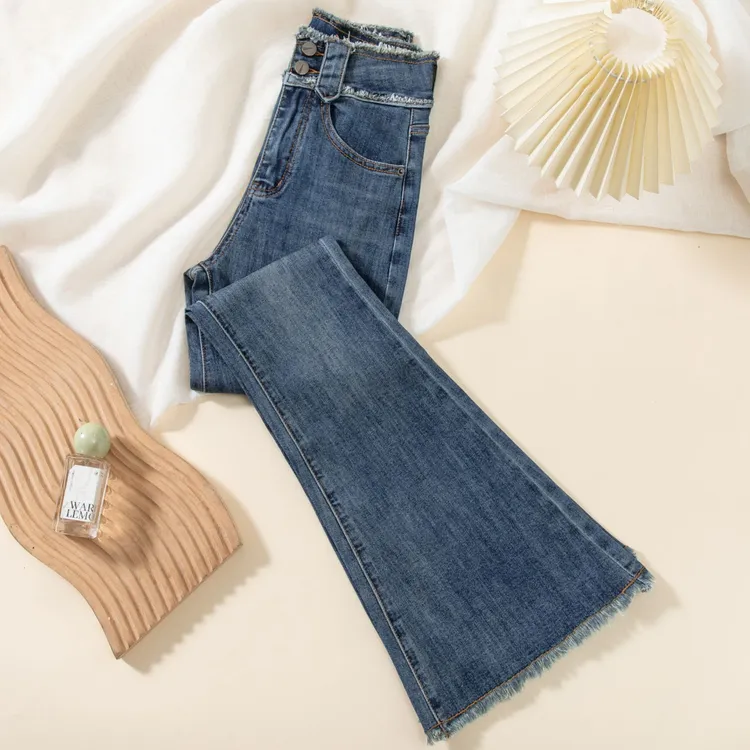 韩版高腰复古九分小个子喇叭牛仔裤女秋冬新款显瘦拖地马蹄微喇裤