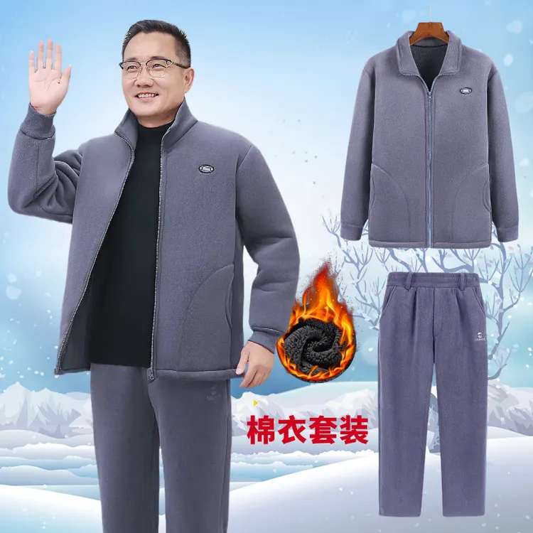 中老年套装时尚新款爆款卫衣男装男士老年人秋冬棉衣休闲加绒加厚
