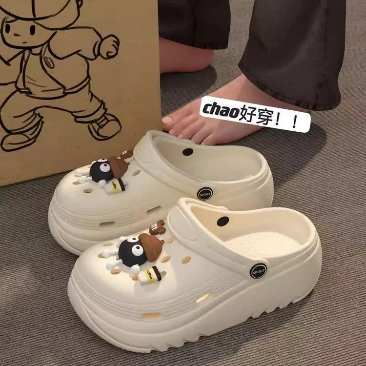 2025夏季新款爆款厚底洞洞鞋女生煤球卡通防滑防臭外穿凉拖鞋网红