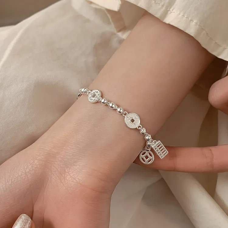 925银手链 S925钱币算盘手链设计感小众ins闺蜜女生手串轻奢气质