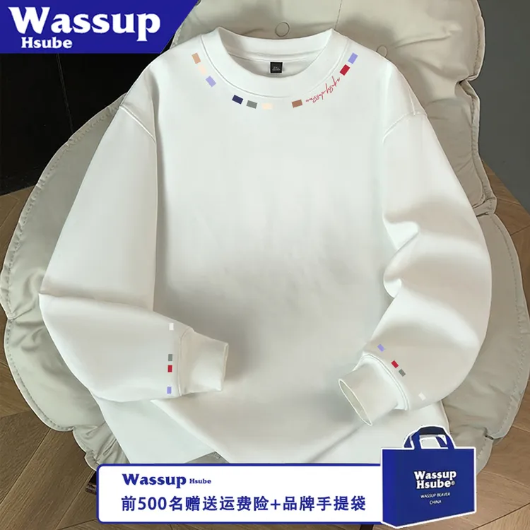 WASSUP HSUBE潮流宽松趣味百搭几何休闲美式长袖秋冬印花情侣上衣