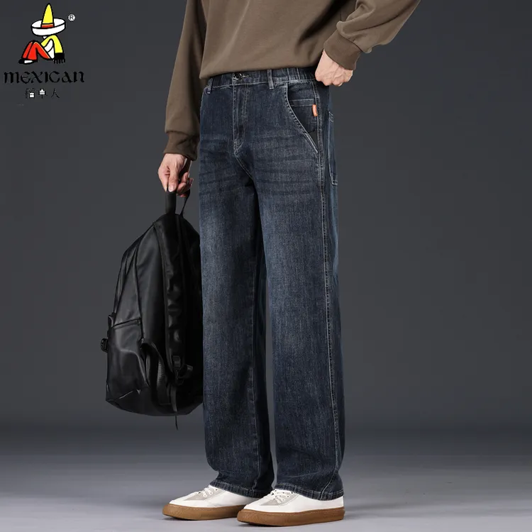 Mexican/稻草人2025秋冬季新款弹力宽松直筒男士商务休闲牛仔裤子