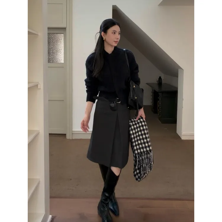 MARIE.COCO新款韩系职场风针织衫羊毛开衫上衣搭半身裙女气质套装