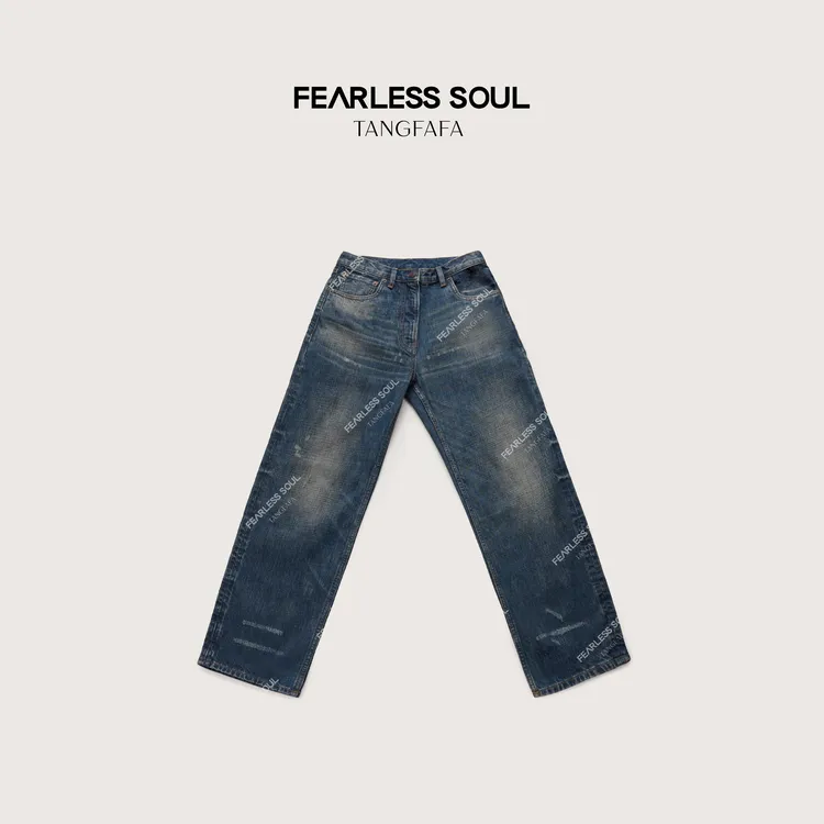 唐发发TFF ‘’赤耳‘’重磅竹节感中腰水洗直筒牛仔裤女 825FJ743 *