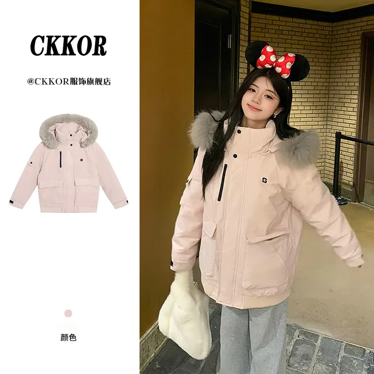CKKOR冬季新款加厚保暖男女同款外套韩版时尚宽松休闲毛领棉服女 