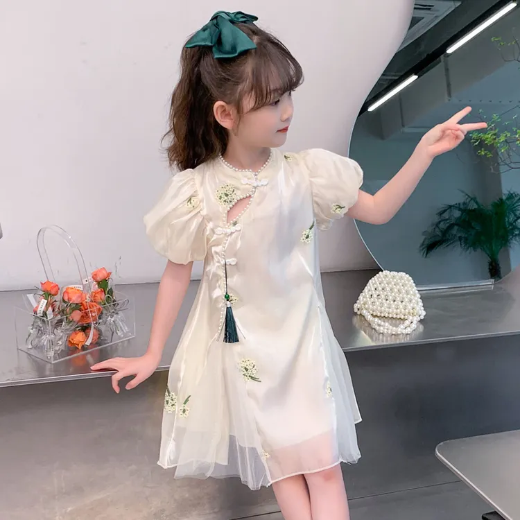 女童夏装改良旗袍2025新款儿童夏季裙子复古中国民族风绣花连衣裙