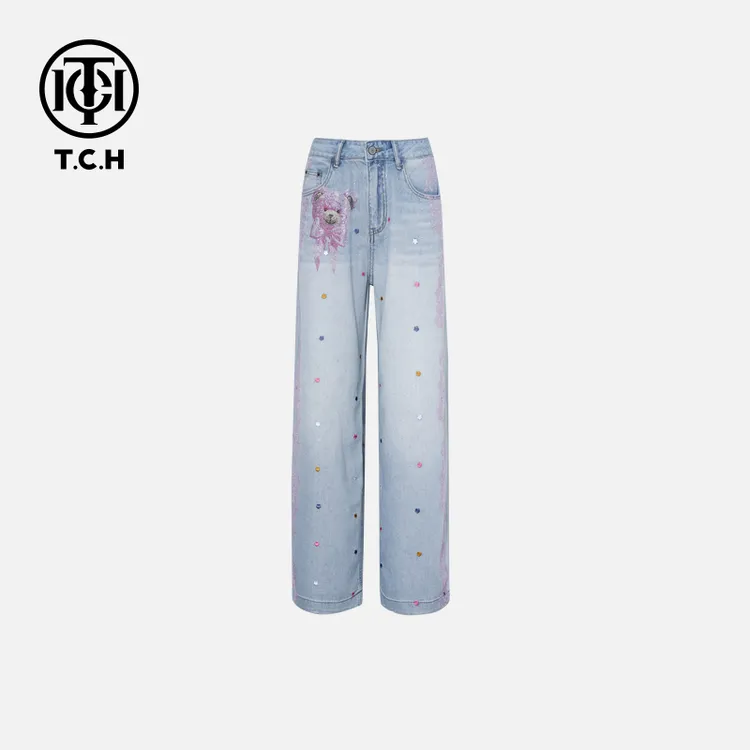 TCH烫钻工艺新时尚淑女百搭新潮流长裤女T75B20E5013轻奢tch