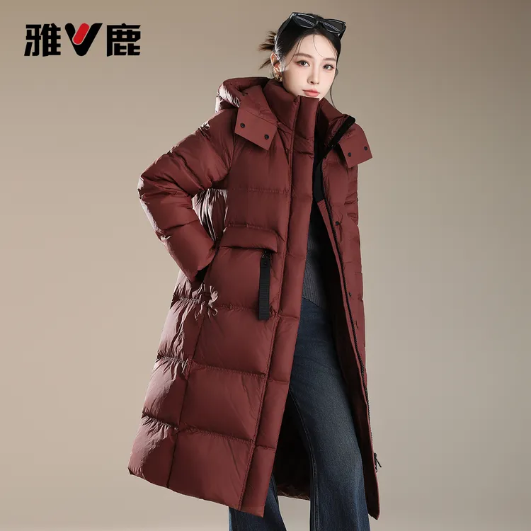 V/雅鹿羽绒服男女同款时尚休闲轻奢高级连帽长款外套女潮韩版过膝