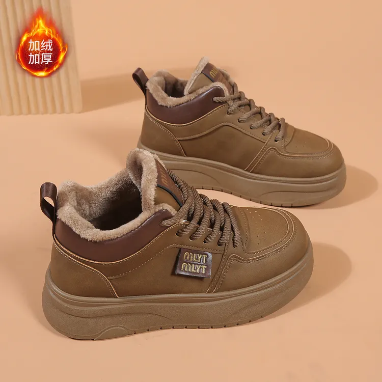 厚底加绒女鞋保暖棉鞋板鞋2025新款冬季时尚休闲鞋时尚高帮运动鞋