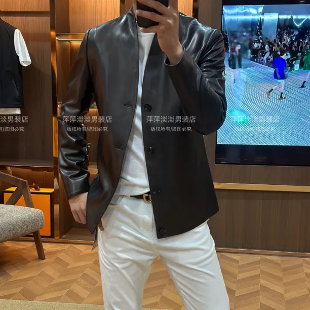 春季轻奢高品质男士羊皮V领定制款西服28757