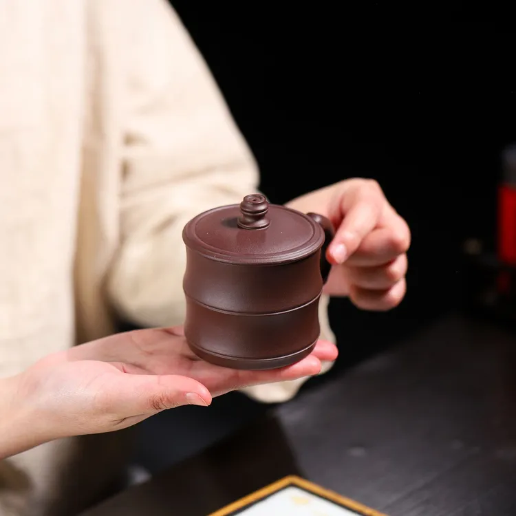 【迹遇】正宗宜兴紫砂杯原矿紫泥线圆杯小容量泡茶杯高档送礼