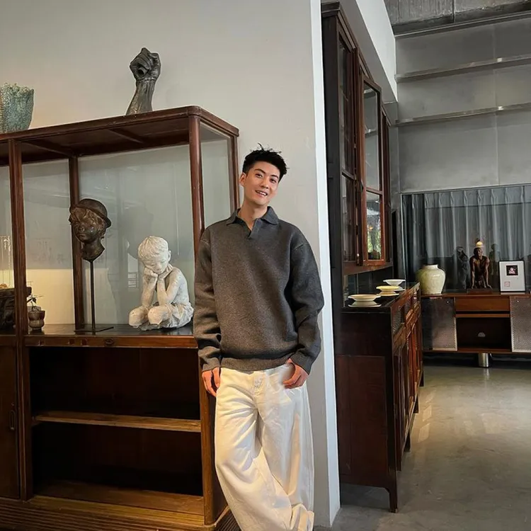 美式高级感海鸥POLO领毛衣外套男秋潮牌慵懒bf情侣穿搭针织衫上衣