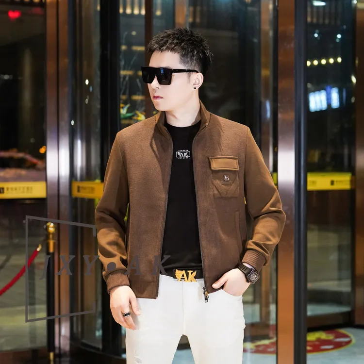 AK/2025秋季新款男士针织夹克外套潮流口袋设计休闲百搭立领外套