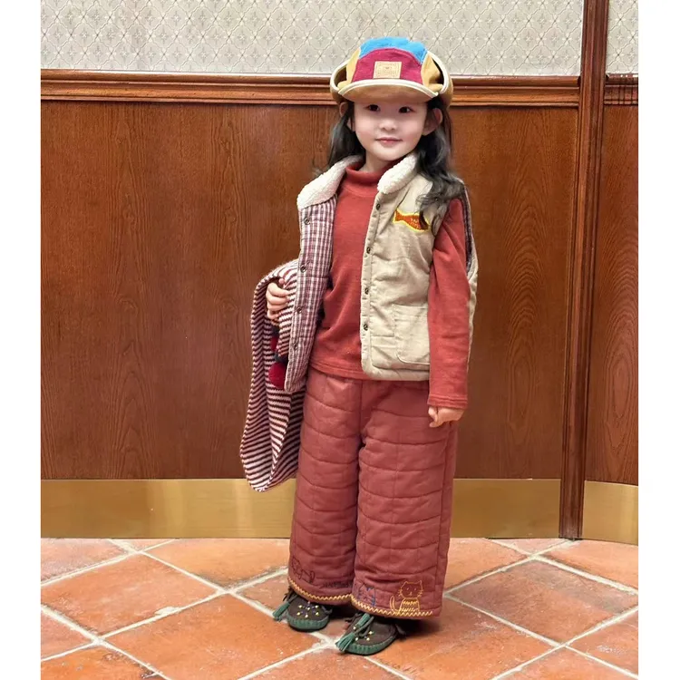 壹妈韩版童装女童秋冬套装洋气儿童时髦红色长袖上衣卡通夹棉裤子